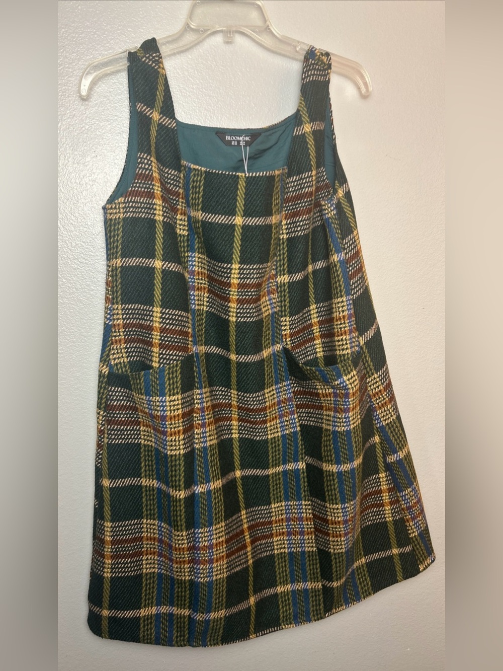 BloomChic Plaid Sleeveless A-Line Mini Apron Dress Green US 10 (L), NWT
